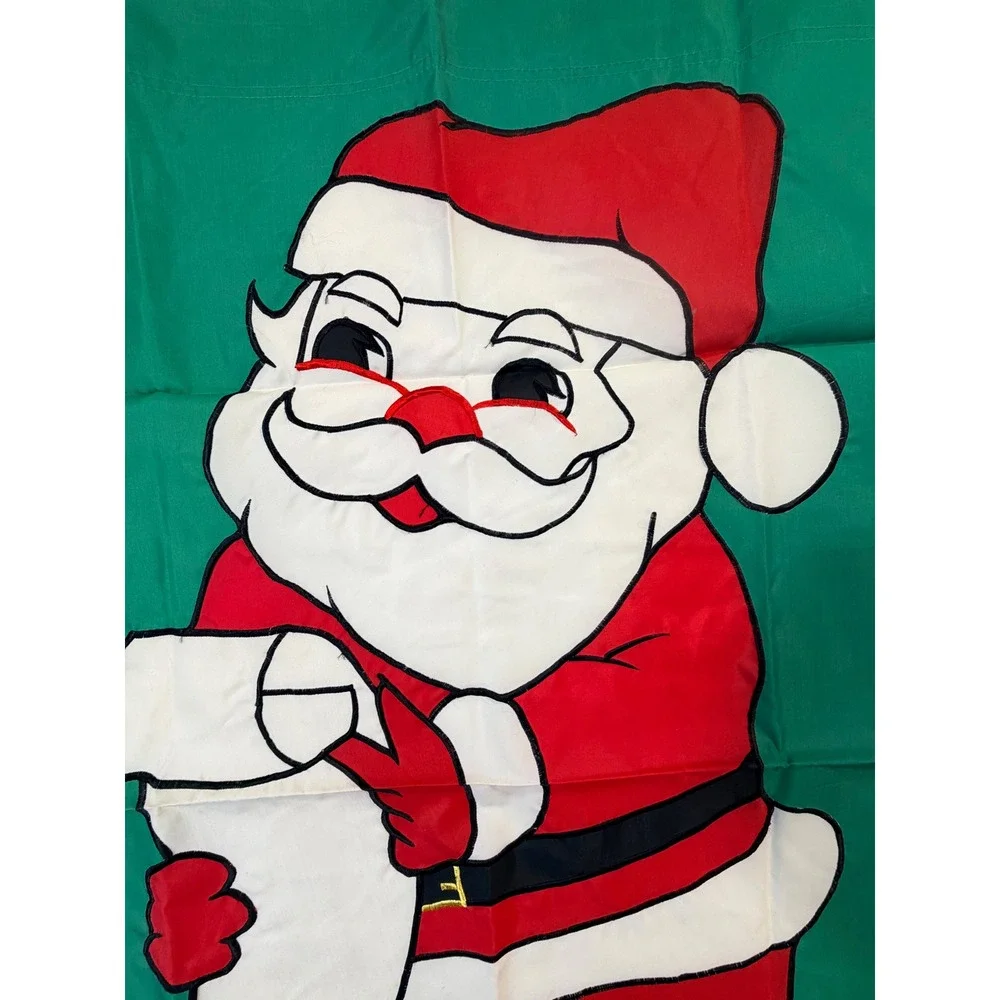 Vintage Santa Claus Christmas Garden Flag Green Applique Double Sided 28x40